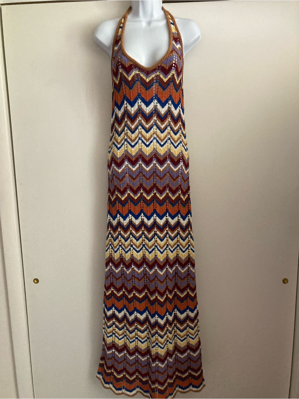 Anthropologie Faithfull Elisa Knit Zigzag Stripe Open Knit Maxi Dress, NWT Sz 6 - Picture 2 of 16
